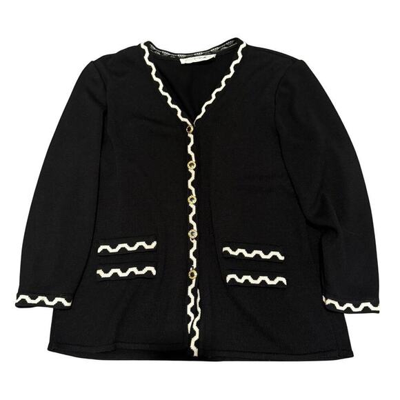 Epic Steven Sweaters - Epic Steven Vintage Black Cardigan Women Large White Trim  Preppy Classic Retro